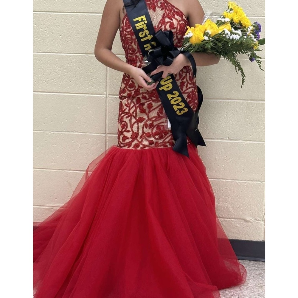 Sherri Hill Red Lace Prom Dress